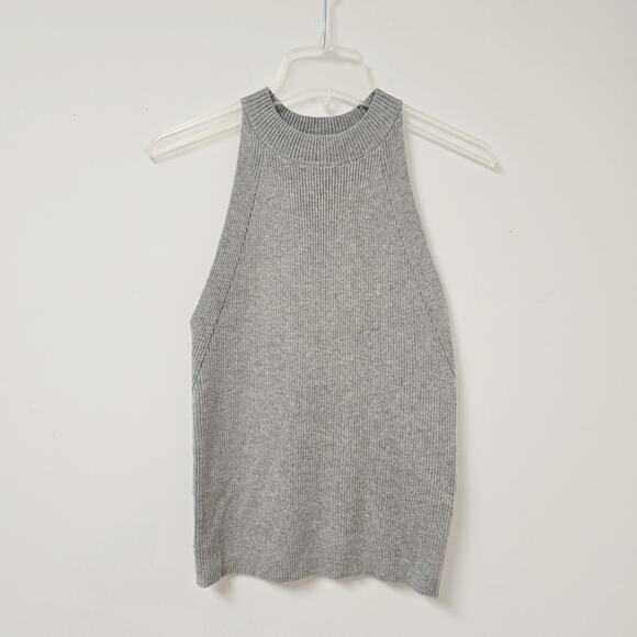Kenneth Cole Tank Top Medium Jeweled Metallic Silver Ribbed Stretch Sleeveless - Picture 1 of 10